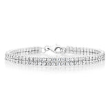 Sterling Silver Rhodium Plated 2mm Cubic Zirconia Two Row 16+3cm Tennis Bracelet