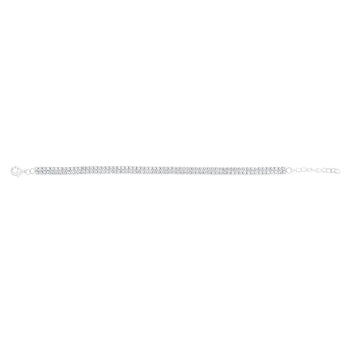 Sterling Silver Rhodium Plated 2mm Cubic Zirconia Two Row 16+3cm Tennis Bracelet