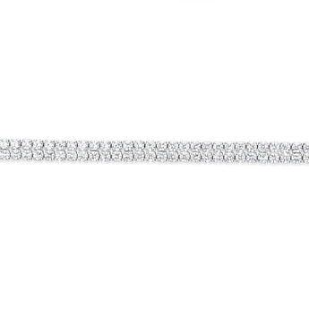 Sterling Silver Rhodium Plated 2mm Cubic Zirconia Two Row 16+3cm Tennis Bracelet