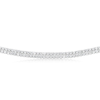 Sterling Silver Rhodium Plated 2mm Cubic Zirconia Two Row 40+5cm Tennis Chain