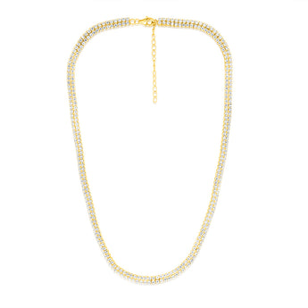 Sterling Silver Gold Plated 2mm Cubic Zirconia Two Row 40+5cm Tennis Chain