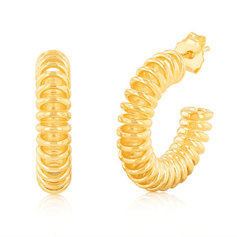 Sterling Silver Gold Plated Spring Style 3/4th Hoop Earrings