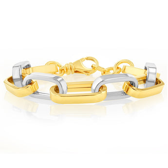 Sterling Silver Two Tone Paperclip 19+1cm Bracelet