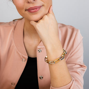 Sterling Silver Two Tone Paperclip 19+1cm Bracelet