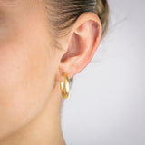 Sterling Silver Gold Plated Textured 15mm 3/4th Hoop Earrings