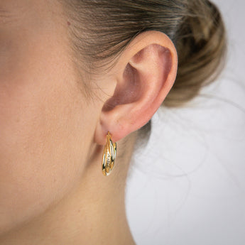 Sterling Silver Gold Plated Textured Plain Round Hoop Earrings