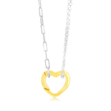 Sterling Silver Gold Plated Heart Pendant On Fancy 45cm Silver Chain