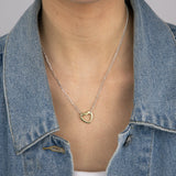 Sterling Silver Gold Plated Heart Pendant On Fancy 45cm Silver Chain