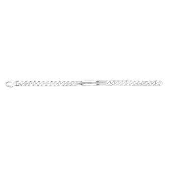 Sterling Silver Four Sides Flat Curb 200 Gauge Patterned ID Plate 20cm Bracelet