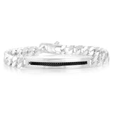 Sterling Silver Four Sides Flat Curb 200 Gauge Black Pattered ID Plate 20cm Bracelet
