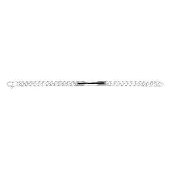 Sterling Silver Four Sides Flat Curb 200 Gauge Black Pattered ID Plate 20cm Bracelet