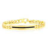 Sterling Silver Gold Plated Flat Curb Black Patterned ID Plate 20cm Bracelet