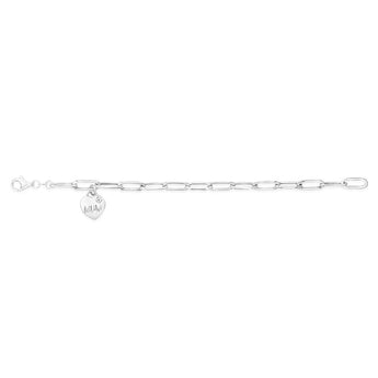 Sterling Silver Mum Heart Charm Paperclip 19cm Bracelet