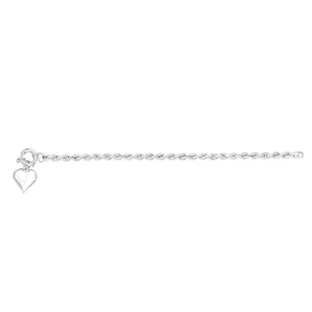 Sterling Silver Heart Charm Bolt Ring Clasp 90 Gauge Rope 19cm Bracelet
