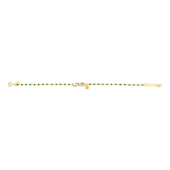 Sterling Silver Gold Plated Love Heart Charm Green Enamel Beads 17+2cm Bracelet