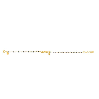Sterling Silver Gold Plated Love Heart Black Enamel Bead 17+2cm Bracelet