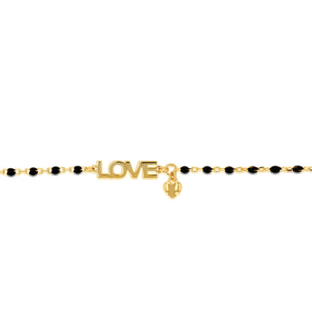 Sterling Silver Gold Plated Love Heart Black Enamel Bead 17+2cm Bracelet