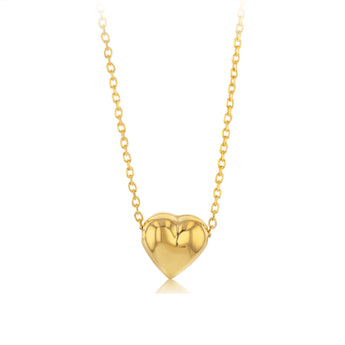 Sterling Silver Gold Plated Mini Puffed Heart Pendant On Chain