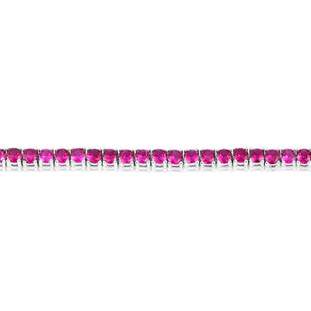 Sterling Silver Rhodium Plated 3mm Ruby Colored Zirconia 19cm Bracelet