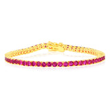Sterling Silver Gold Plated 3mm Ruby Colored Cubic Zirconia 19cm Bracelet