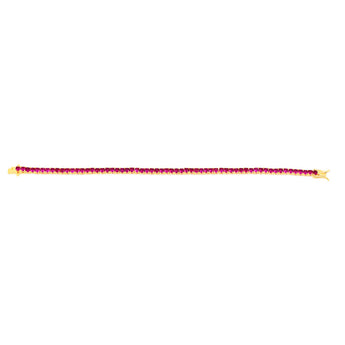 Sterling Silver Gold Plated 3mm Ruby Colored Cubic Zirconia 19cm Bracelet