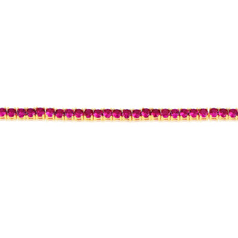 Sterling Silver Gold Plated 3mm Ruby Colored Cubic Zirconia 19cm Bracelet