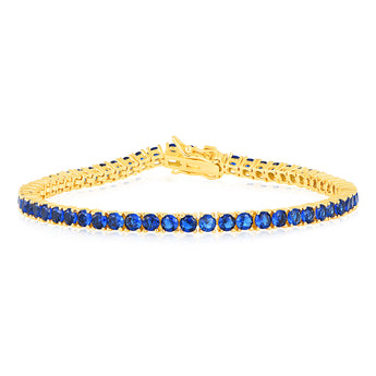 Sterling Silver Gold Plated 3mm Sapphire Blue Cubic Zirconia 19cm Bracelet