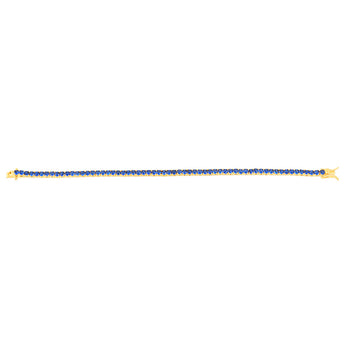 Sterling Silver Gold Plated 3mm Sapphire Blue Cubic Zirconia 19cm Bracelet