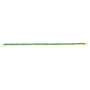 Sterling Silver Gold Plated 3mm Emerald Green Color Cubic Zirconia 19cm Bracelet