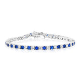 Sterling Silver Rhodium Plated 3mm White And Sapphire Blue Cubic Zirconia 19cm Bracelet