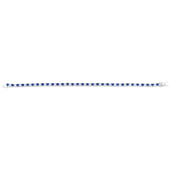 Sterling Silver Rhodium Plated 3mm White And Sapphire Blue Cubic Zirconia 19cm Bracelet