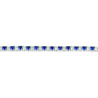 Sterling Silver Rhodium Plated 3mm White And Sapphire Blue Cubic Zirconia 19cm Bracelet