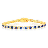 Sterling Silver Gold Plated 3mm White And Sapphire Blue Cubic Zirconia 19cm Bracelet