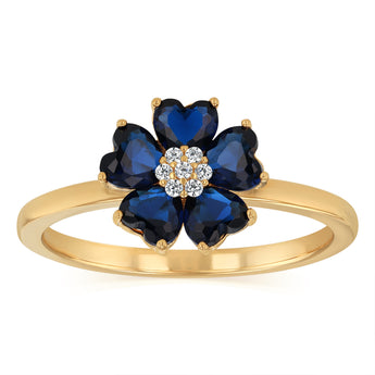 Sterling Silver Gold Plated White And Sapphire Blue Flower Ring
