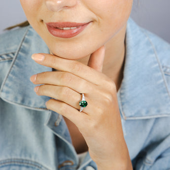 Sterling Silver Rhodium Plated White And Green Cubic Zirconia Ring
