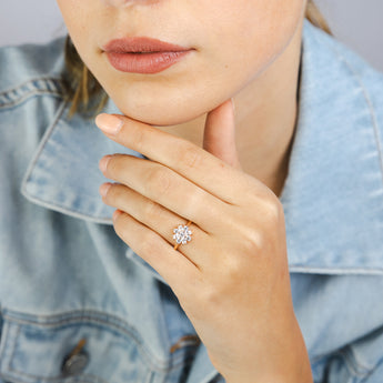 Sterling Silver Gold Plated White Cubic Zirconia Flower Fancy Ring
