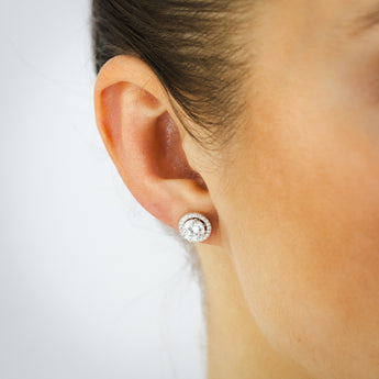 Sterling Silver Round White Cubic Zirconia Halo Stud Earrings
