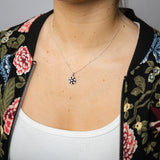 Sterling Silver White And Black Cubic Zirconia Fancy Flower Pendant