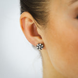 Sterling Silver White And Black Cubic Zirconia Fancy Flower Stud Earrings