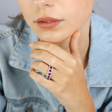 Sterling Silver White And Red Cubic Zirconia Fancy Ring