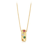 Sterling Silver Gold Plated Multicolour Cubic Zirconia Ring Pendant On Chain