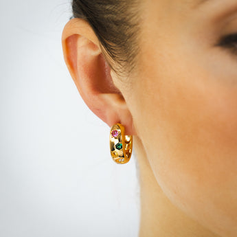 Sterling Silver Gold Plated Multicolour Cubic Zirconia Sleeper Earrings