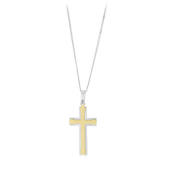Sterling Silver Fancy Cross With 9ct Gold Edge Pendant