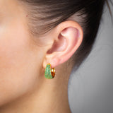 Gold Plated Sterling Silver Green Pave Huggie Earrings
