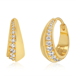 Yellow Gold Sterling Silver CZ Huggie Earrings