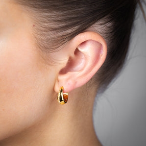 Yellow Gold Sterling Silver CZ Huggie Earrings