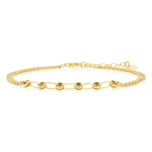Gold Plated Sterling Silver Trace Link Ball Charm Bracelet