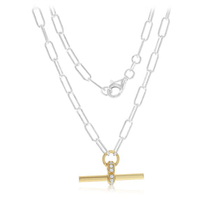Two Tone Sterling Silver T-Bar Chain Necklace