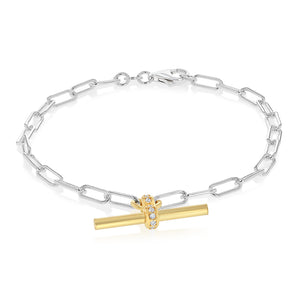 Two Tone Sterling Silver T-Bar Chain Bracelet