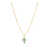 Gold Plated Sterling Silver Green CZ Cross Necklace